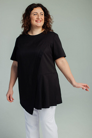 Блуза со складками PLUS SIZE, черная  в Москве