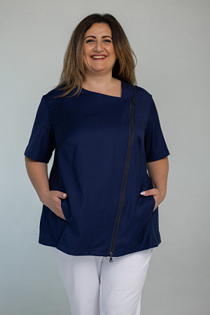 Блуза на молнии PLUS SIZE, синяя  в Москве
