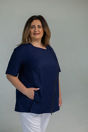 Блуза на молнии PLUS SIZE, синяя  в Москве 3